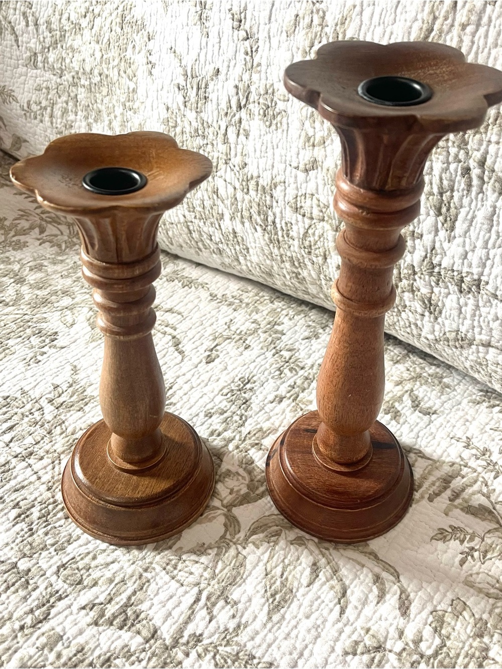 Wooden Flower-Top Candle Holders –  Made in India